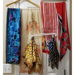 Lot 6 Women’s Vtg Scarves, Patterned Silk Nylon, Vera, Echo, Georgiou, Unbranded
